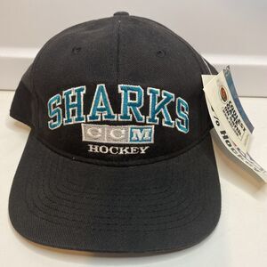 New Vintage '90s 1990s San Jose Sharks #1 Apparel CCM Hat Snapback Cap Hockey